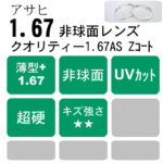 1.67非球面 超硬コート クオリティ167AS Zｺｰﾄ - メガネレンズ