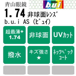 青山眼鏡  b.u.i 1.74AS（撥水・ネッツペックコート）